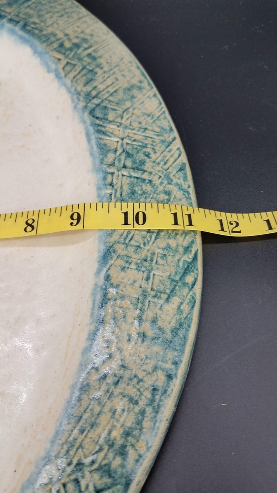 Handmade Studio Pottery Textured Blue Leaf Shaped Serving Plate Platter Tray EUC