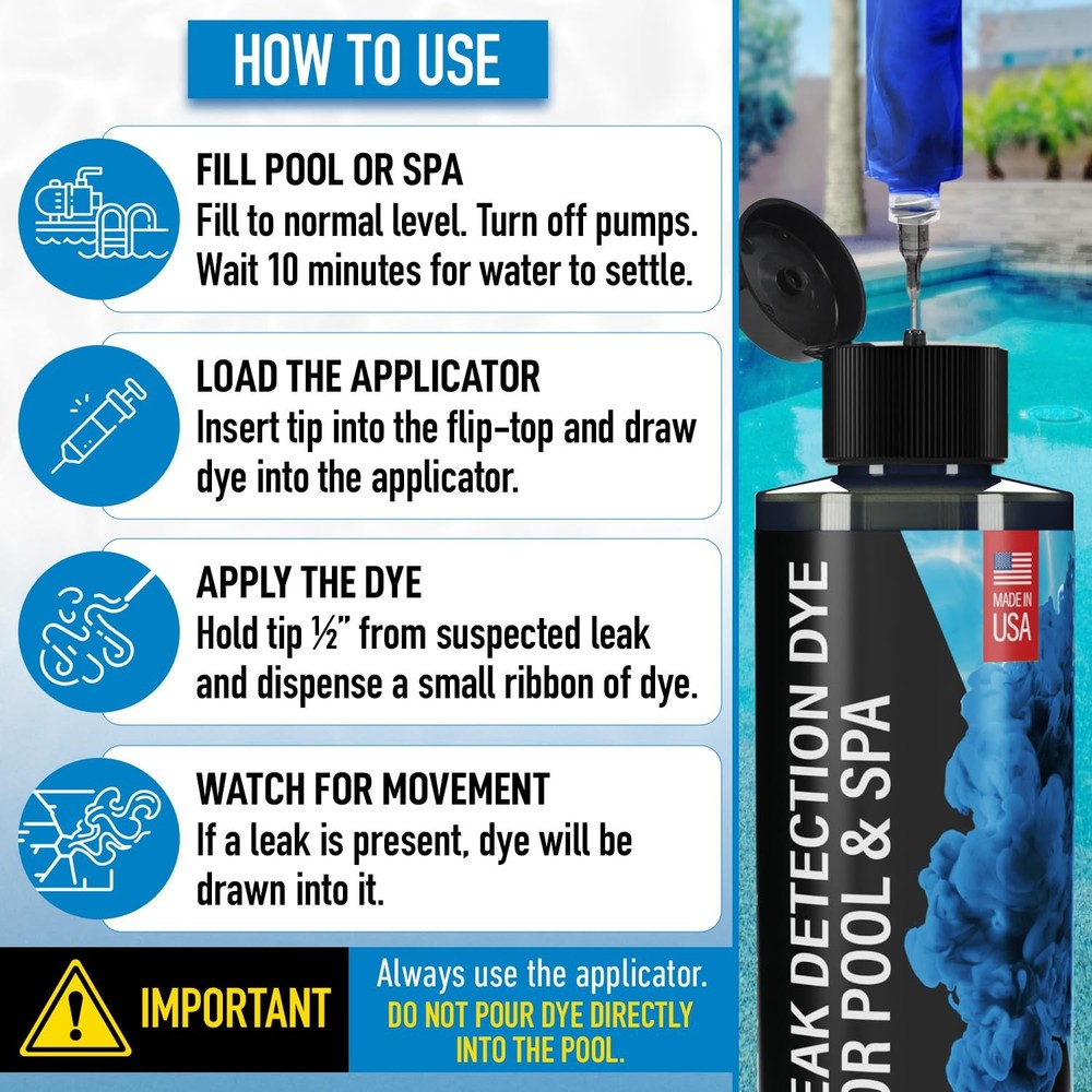 Pool Leak Detection Dye Kit - with 2 Precision Applicators - Vibrant Blue