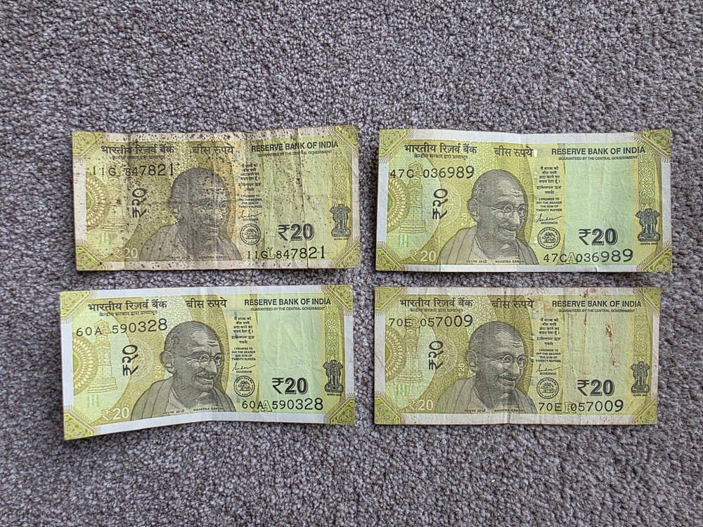 India set 4 x 20 rupees note