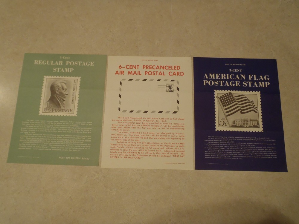 Vintage Postage Stamp Bulletin Poster Lot 1960s Post Office Air Mail 1962 1963