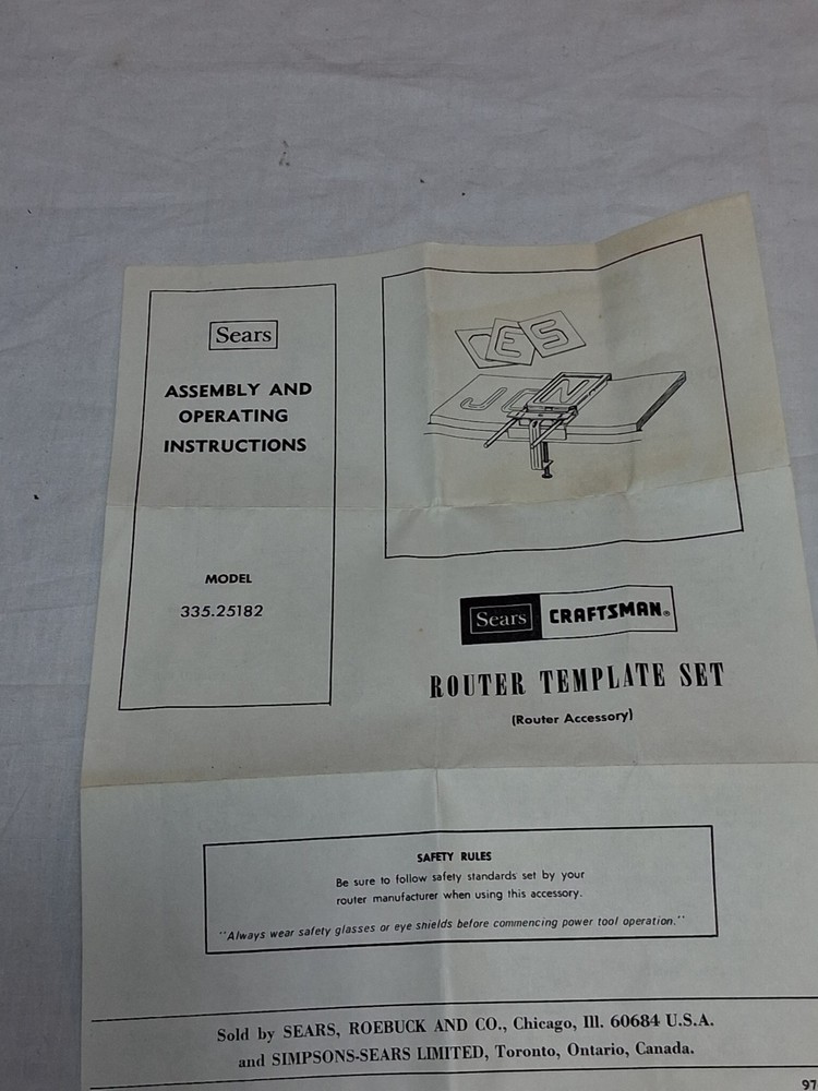 Craftsman Router Template Sears # 25182 In Original Box