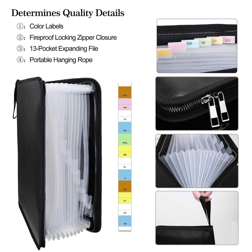 Fireproof File Folder Fireproof Fire and Water Resistant Money Document Bag w...