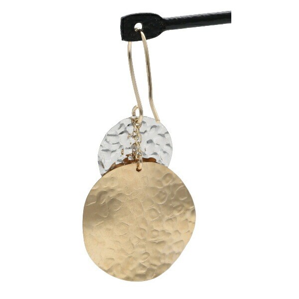 Hammered Double Circle K10 Gold Hook Earrings (Pair)
