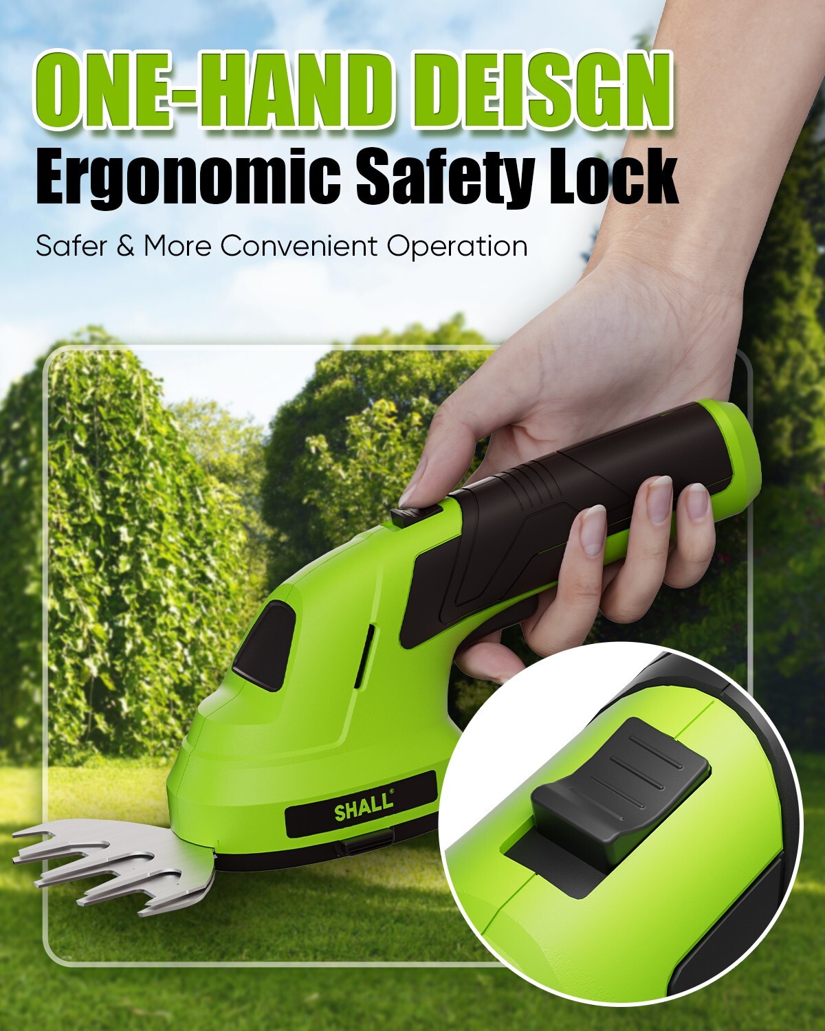 SHALL 2 in 1 Cordless Grass Shear & Hedge Trimmer - 7.2V Electric Bush Trimmer