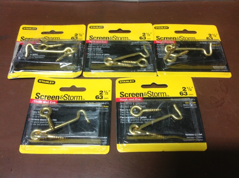 5 Stanley storm & storm Hook Eye Solid Brass Latching Doors Gates 75-0630 2 1/2