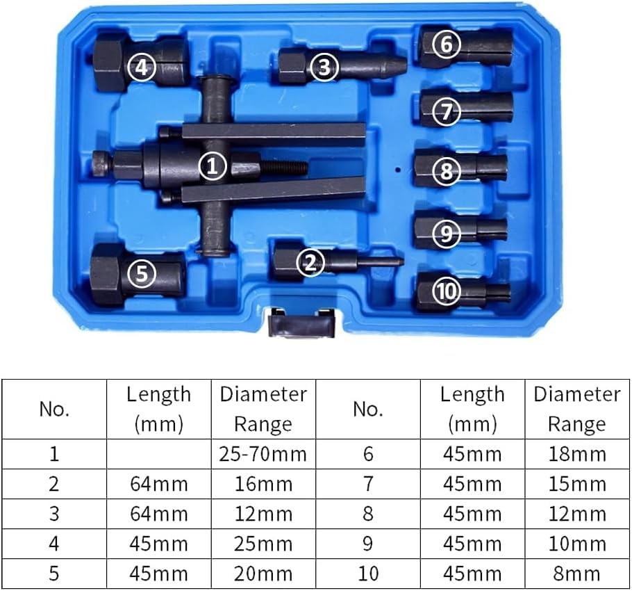 10 Piece Motorcycle Blind Internal Inner Insert Inside Bearing Extractor