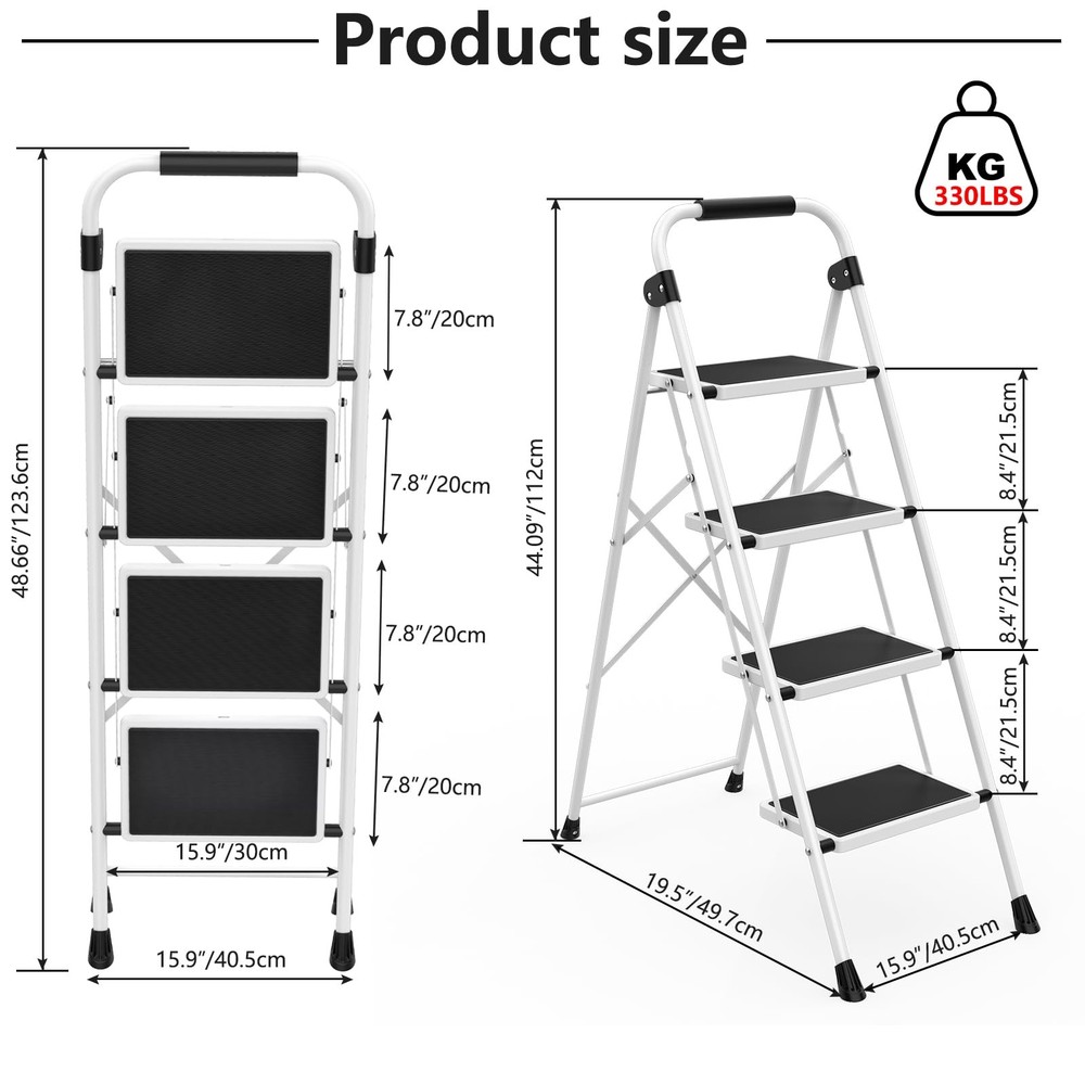 4 Step Ladder, Step Stool Foldable, 800lbs Portable Ladder Black