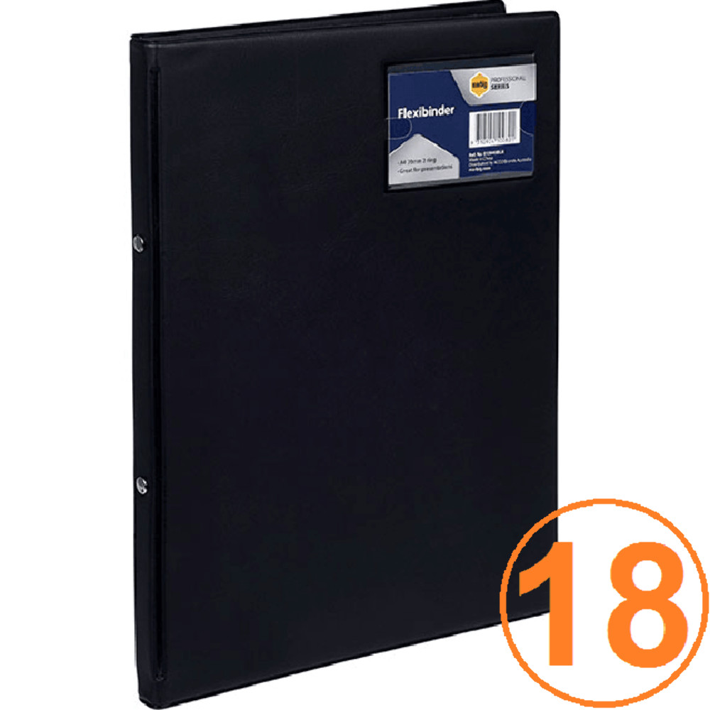 NEW 18x Marbig Flexibinder 2 Ring Binder Folder 20mm A4 Black BULK Pack