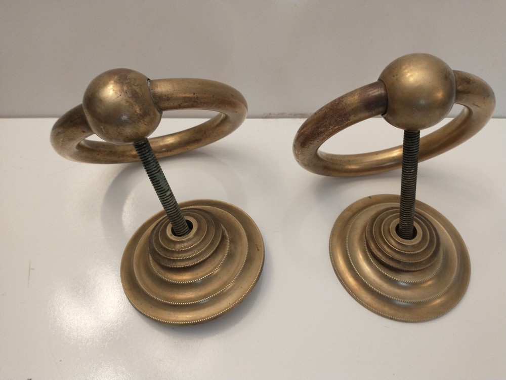 Antique 2 Heavy Solid Brass Rings & Mounting Plates Marked ITALY
