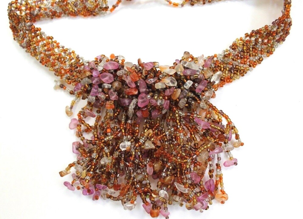 Handmade Beaded Boho Tassel Necklace Multicolor NEW