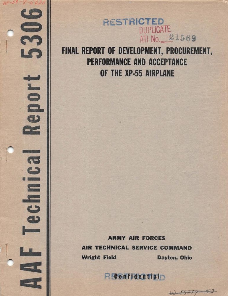 1945 AAF CURTISS XP-55 ASCENDER FIGHTER DEVELOPMENT, PROCUREMENT & ACCEPTANCE-CD