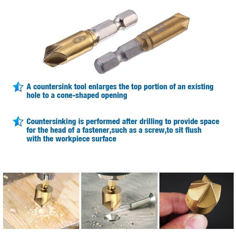 6Pc Chamfer Countersink Deburring Drill Bit Set Crosshole Cutting Metal Tool Kit