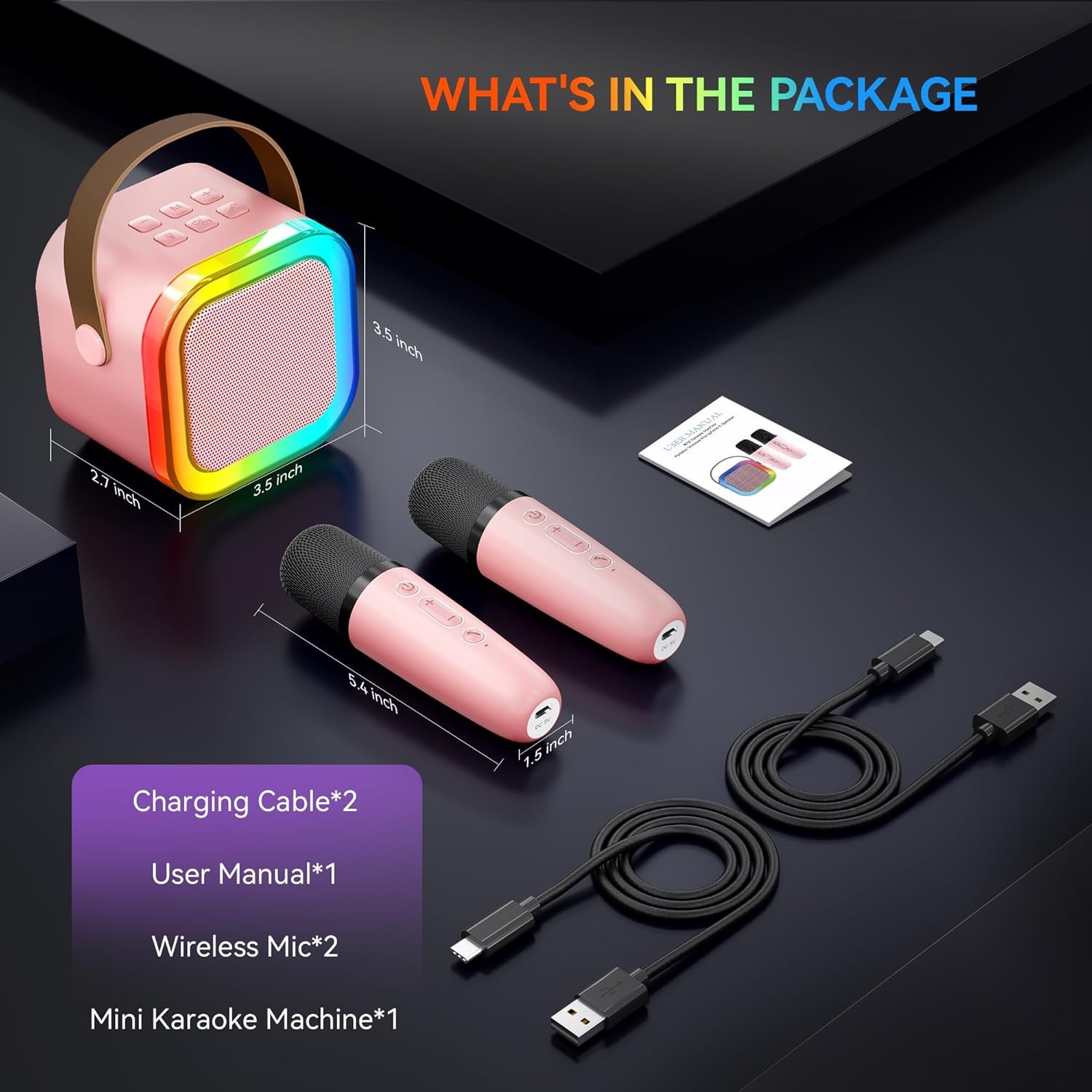 Mini Karaoke Machine for Kids, Portable Bluetooth Speaker with 2 Microphones