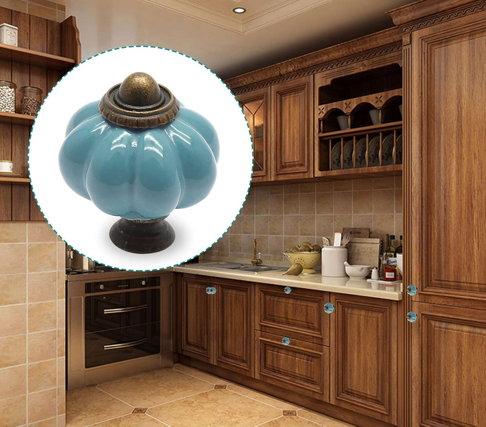 12Pcs Celadon Pumpkin Knobs, Vintage Ceramic Cabinet Knobs, Dresser Drawer Door