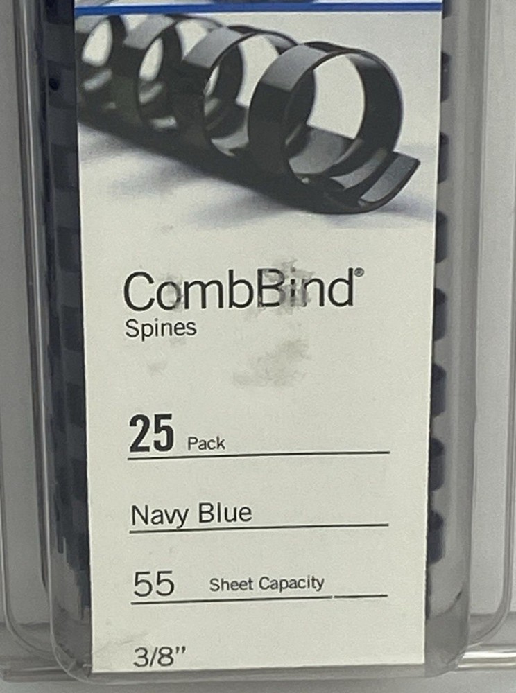NIB GBC CombBind Binding Spines, 3/8" 10mm Navy Blue 25 Pack