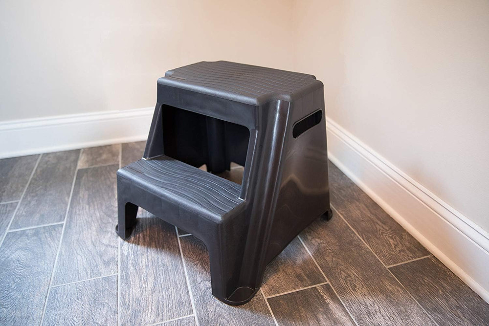 2-Step Molded Plastic Step Stool, Lightweight with Slip Resistant Treads and Non
