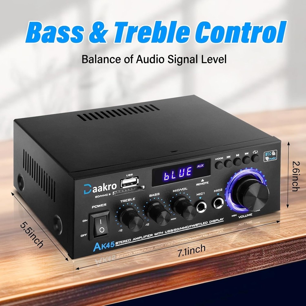 Powerful 300W Stereo Amplifier with Wireless Bluetooth & Custom Sound Control