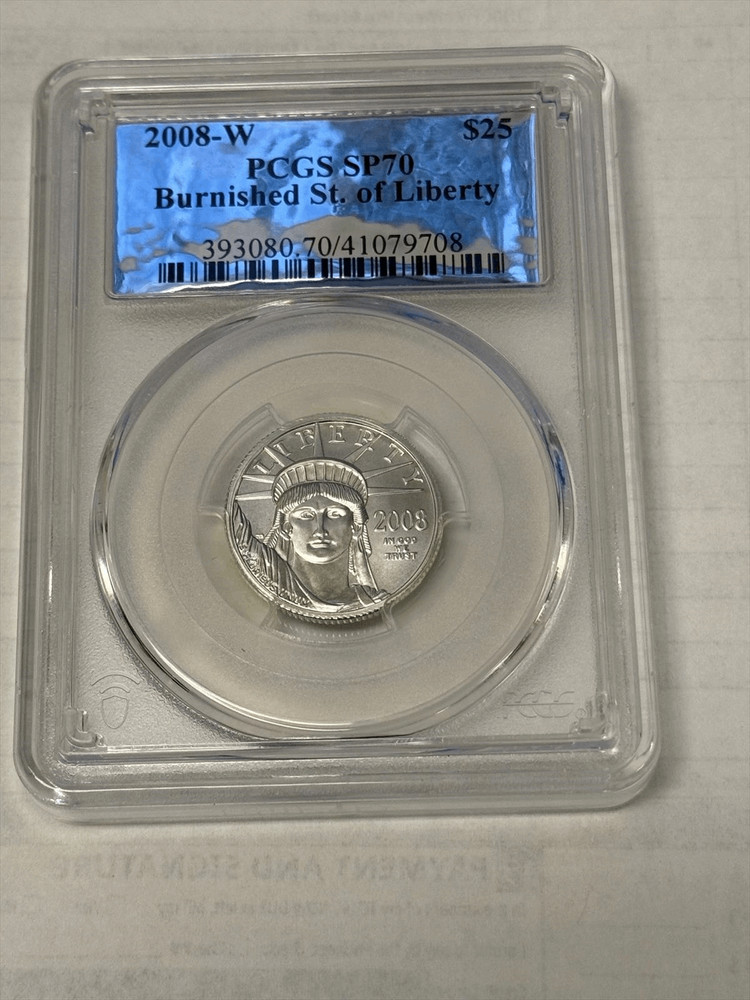 2008 W $25 Burnished Platinum Eagle PCGS SP 70 Silver Foil