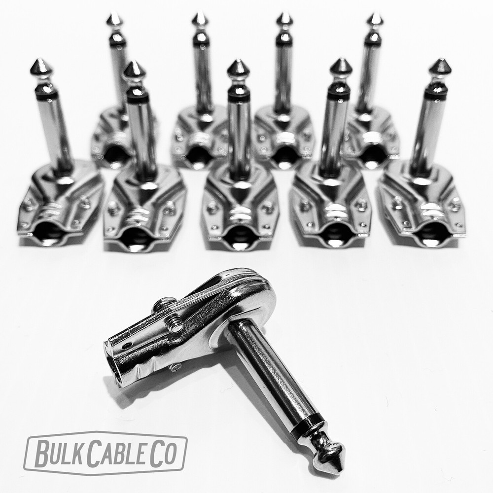 10 Pack - 1/4" Right Angle Pancake Connector Set - Flat Patch Jack - Cable Plug