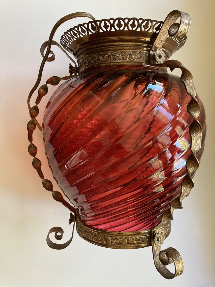 Antique Victorian Ruby Swirl Hall Light