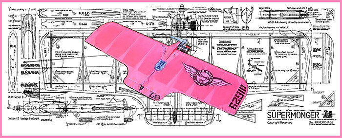 Model Airplane Plans (UC): SUPERMONGER 36" Wingspan Combat for 2.5cc Engine