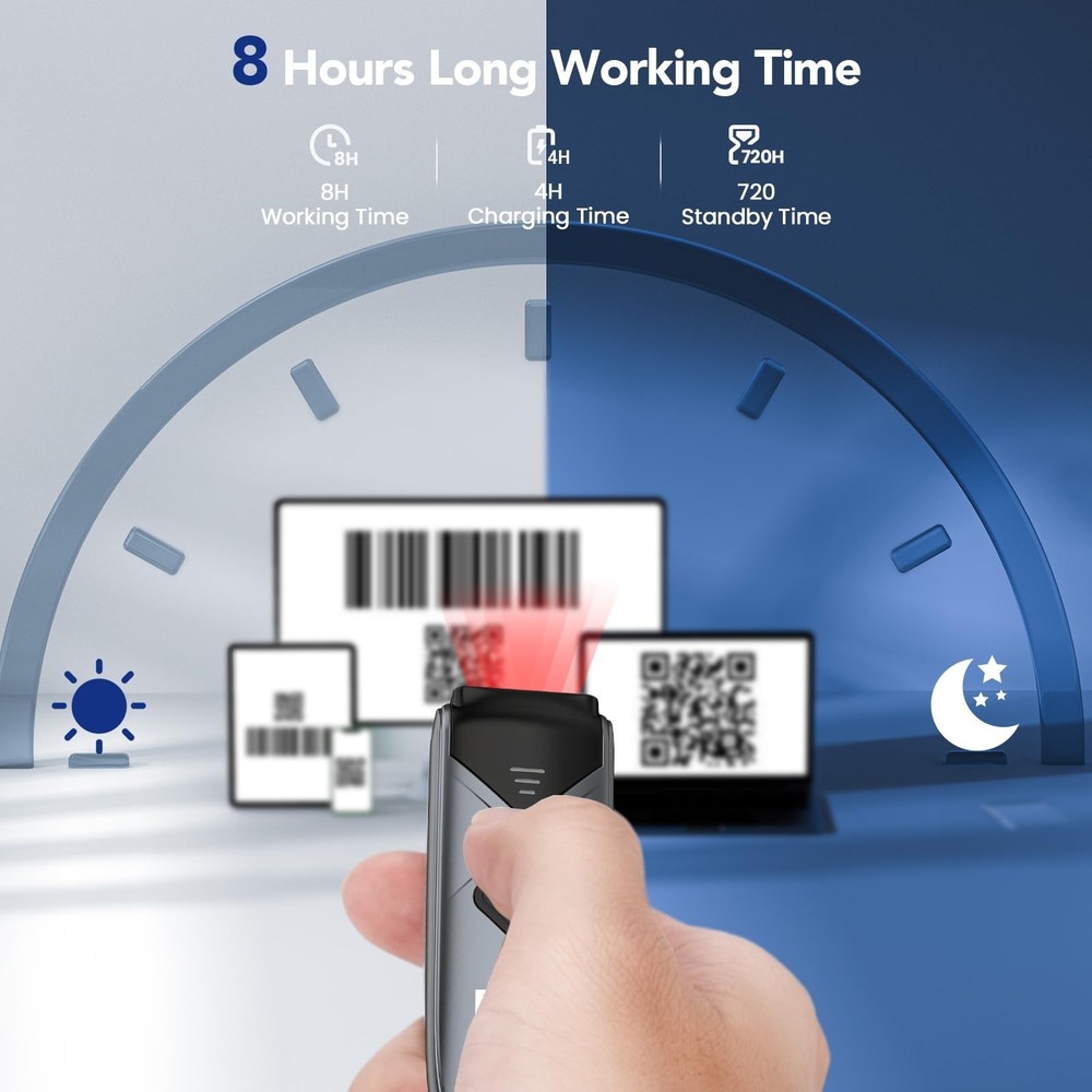 Eyoyo Bluetooth 2D&1D Barcode Scanner, Portable Wireless Mini Barcode Reader ...