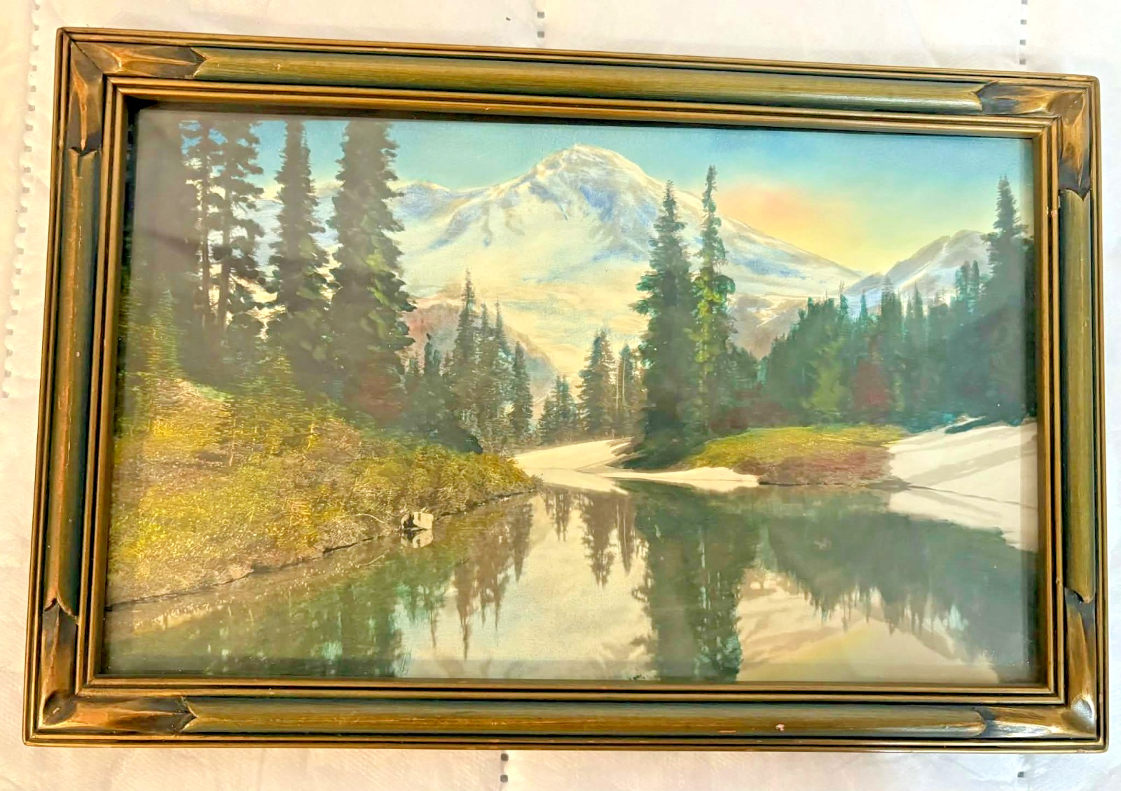 Antigue/Vintage  7"x12" Framed Mt. Rainier Photograph #6059 -Parmelee