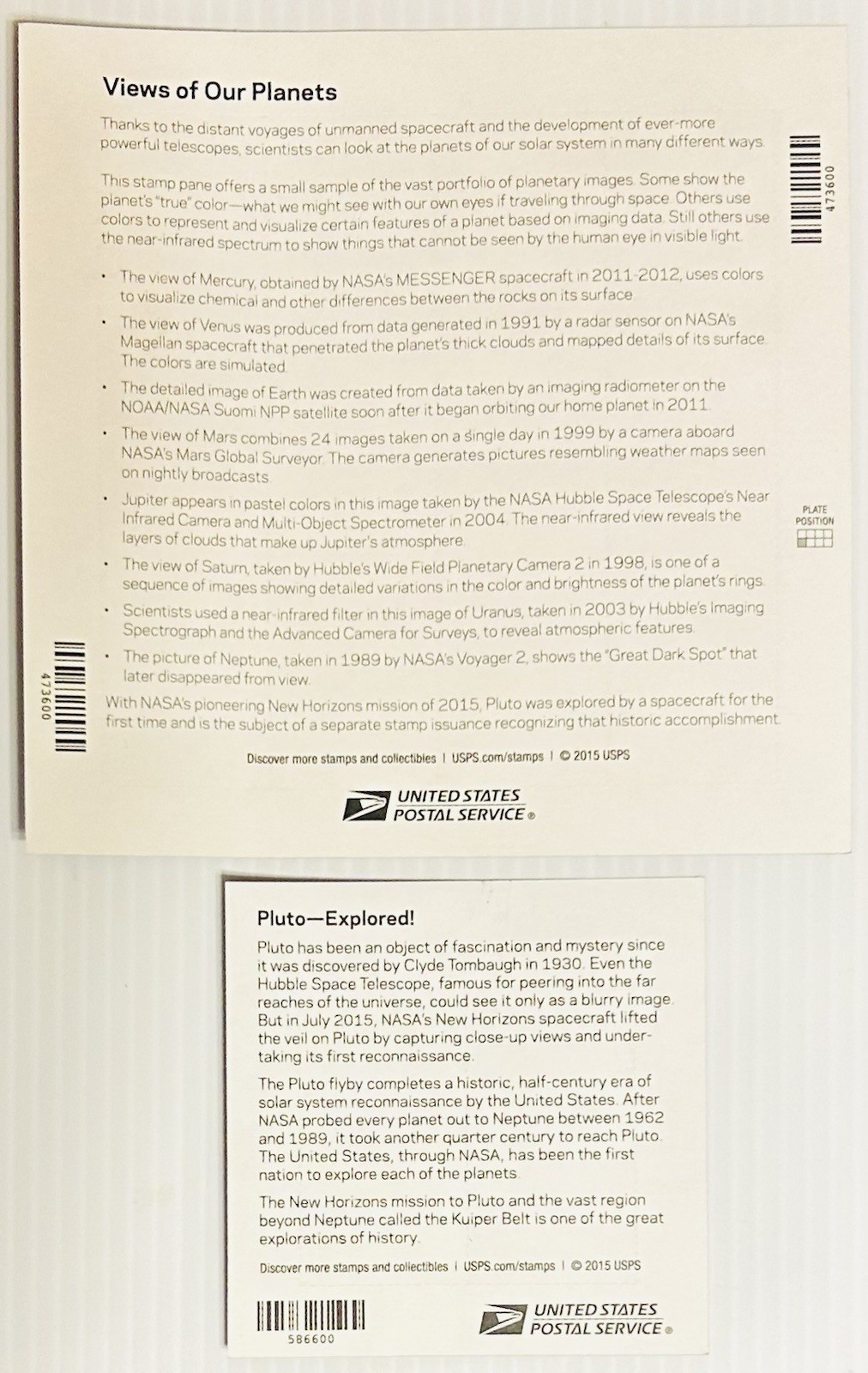 1 Each VIEWS OF OUR PLANETS – PLUTO-EXPLORED Sheets of MNH Postage Stamps