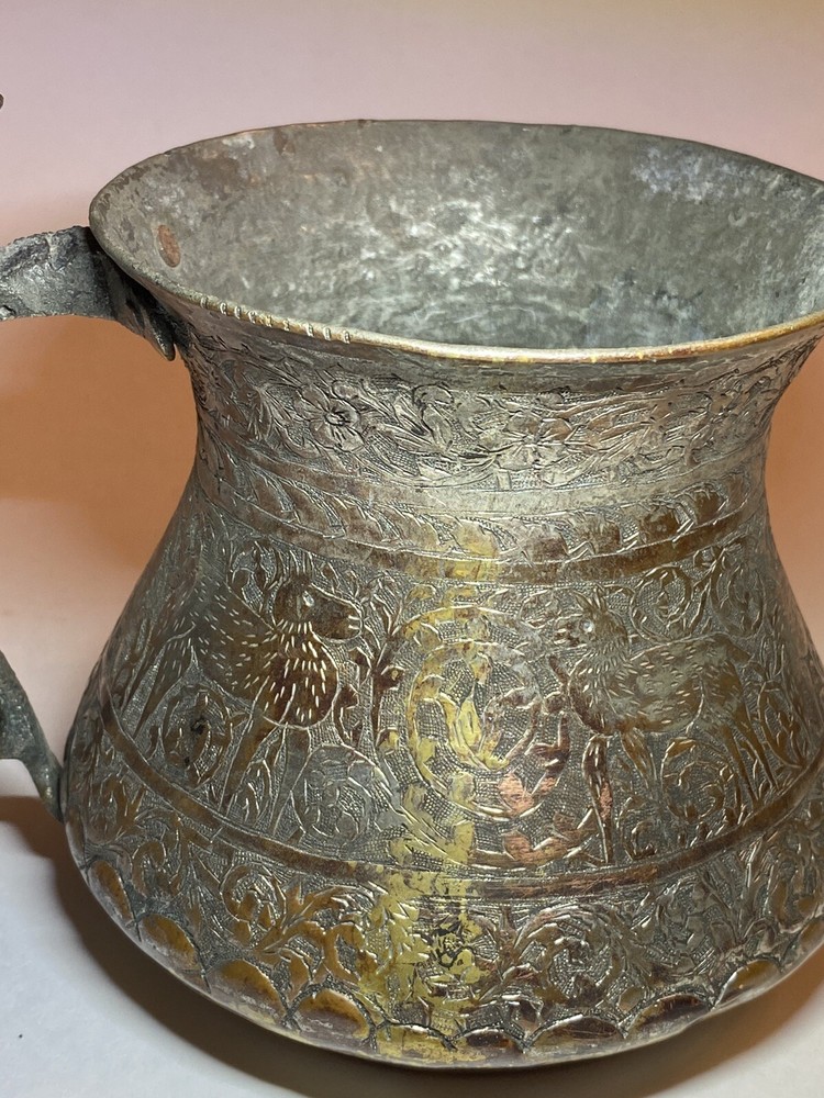 Vintage Middle Eastern Engraved Copper Metal Pitcher