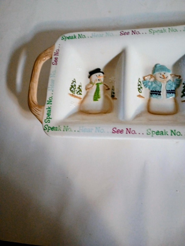 See No Speak No 3 Section Serving Dish