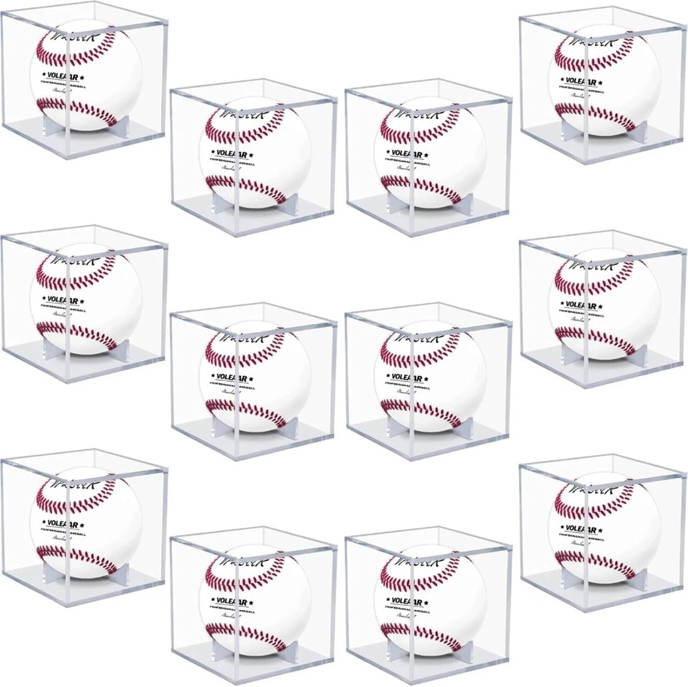 12 PRO SAFE BASEBALL DISPLAY CASE BALL CUBES WITH CRADLE UV PROTECTION CUBES