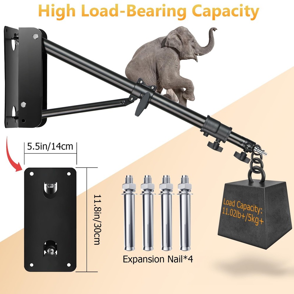 Ring Light Wall Mount, 71.65’’/182cm Wall Mounting Triangle Boom Arm for Stro...