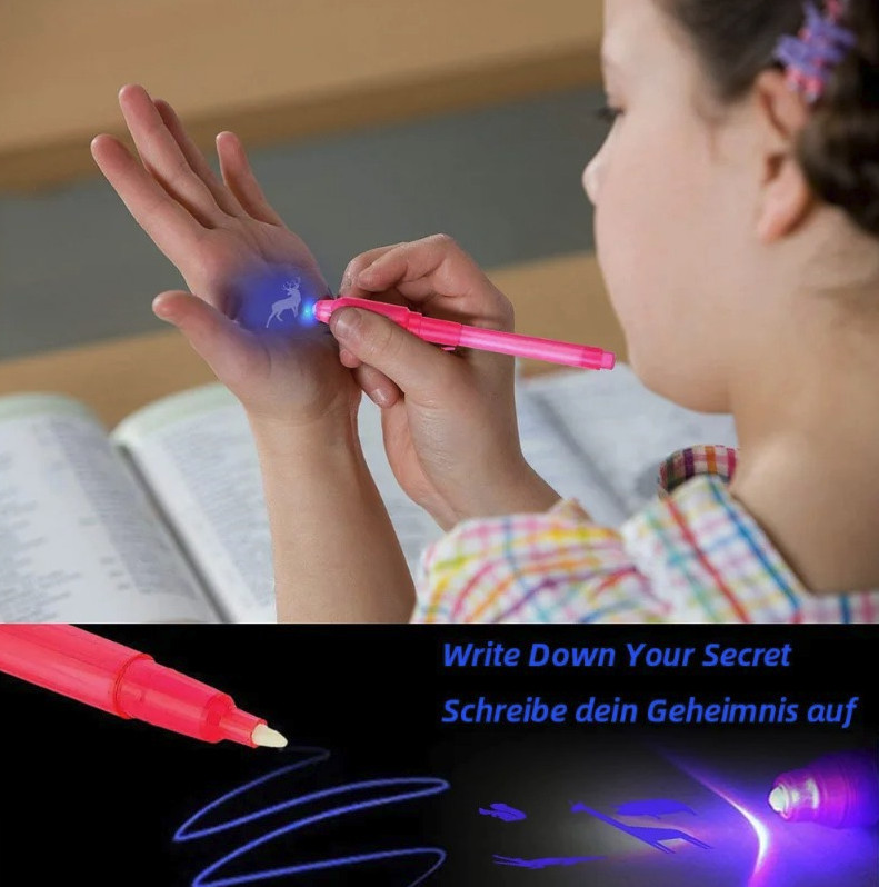 4pcs 2-in-1 Luminous Magic UV Light Pen – Invisible Ink Drawing Toy for Kids