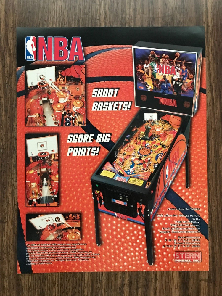 NBA Pinball Machine Sales Flyer by Stern ( NEW Uncirculated )