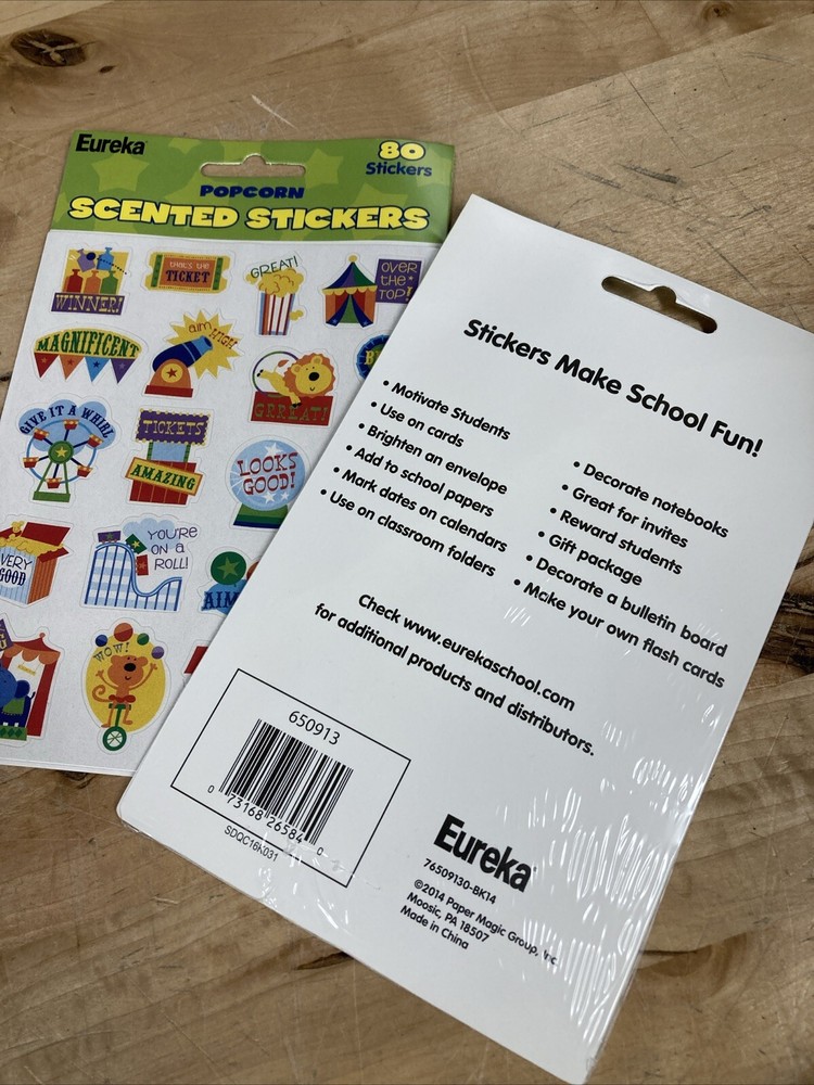 2 Pack Popcorn Scented Stickers by Eureka 80 Stickers Each Pack New
