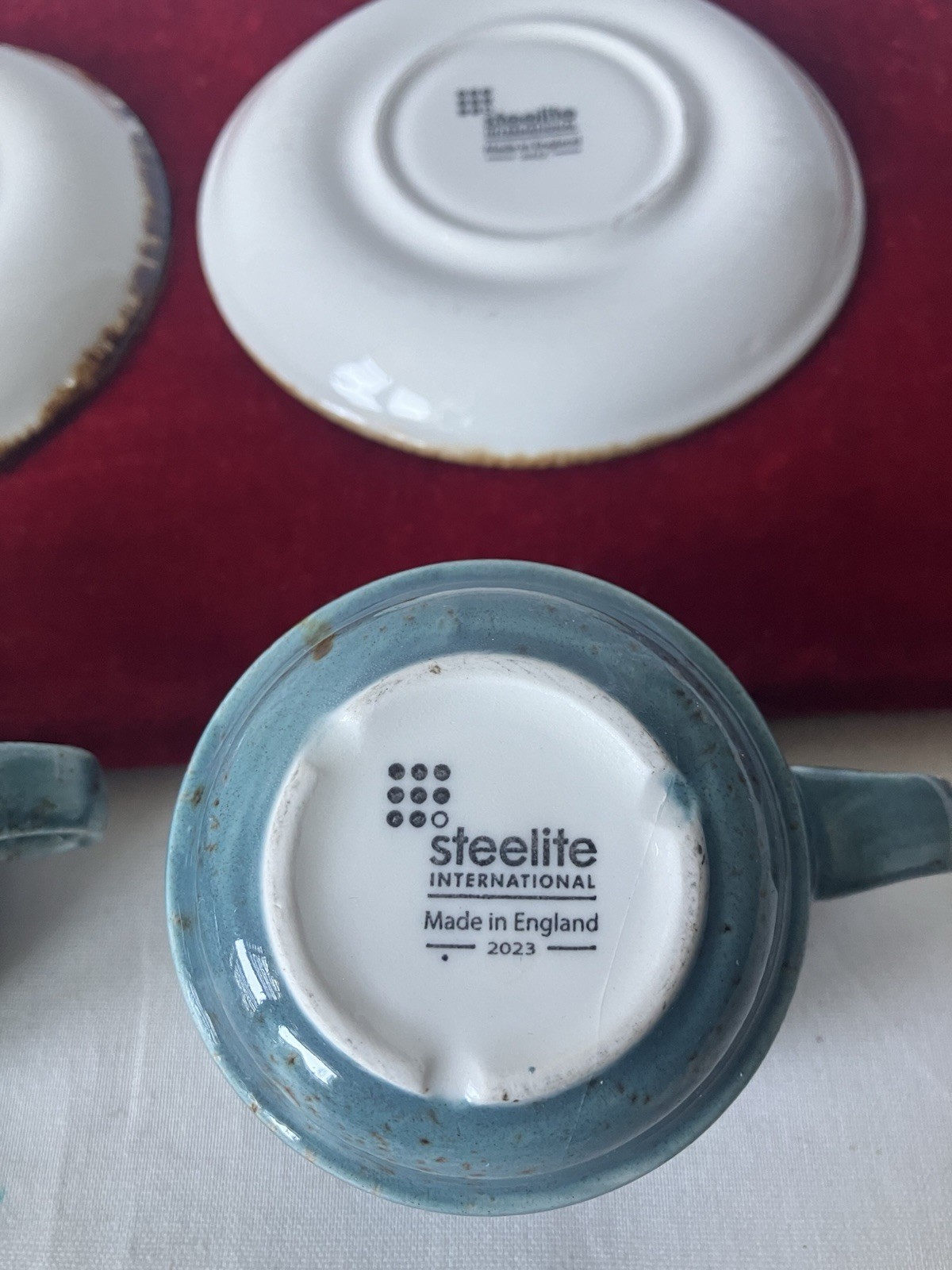 Steelite Lot 2 Espresso Sets Cup & Saucer Slimline Stacking Craft Blue 2023