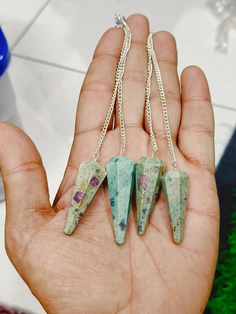 Handcrafted Ruby Zoisite Pendulum: Natural Gemstone Dowsing Tool