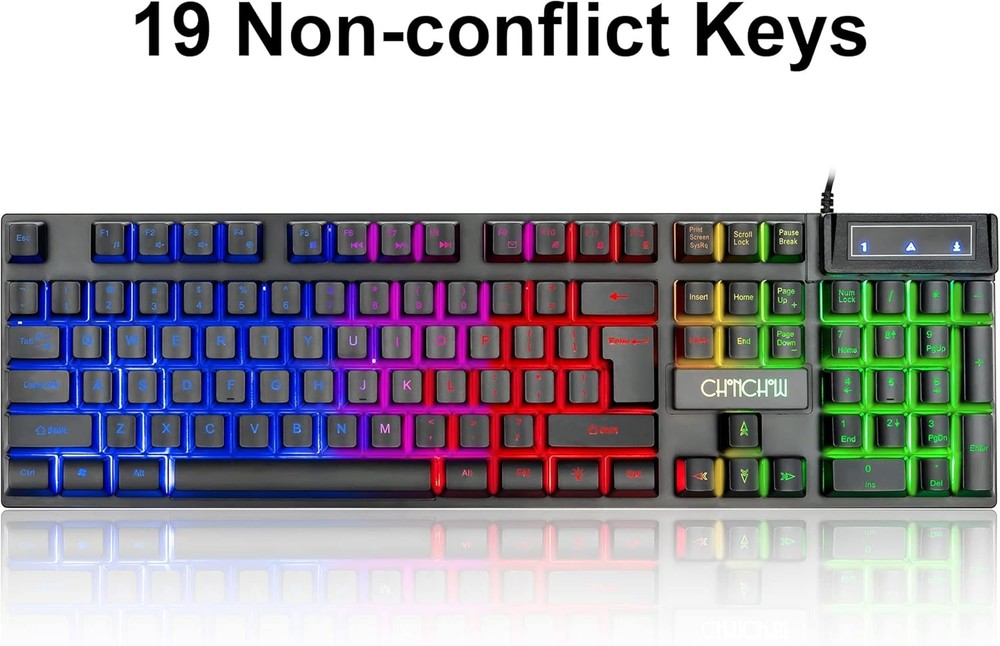 Keyboard Mouse Gaming LED Wired Combo Rainbow Backlit Mechanical Feeling