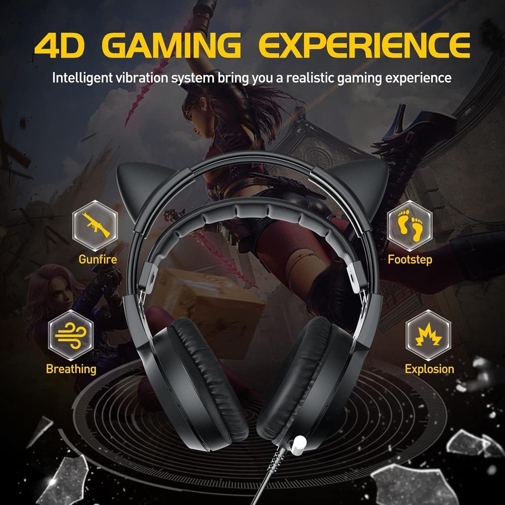 Omnidirectional LED Cat Ear Gaming Headset with Active Noise Cancellation