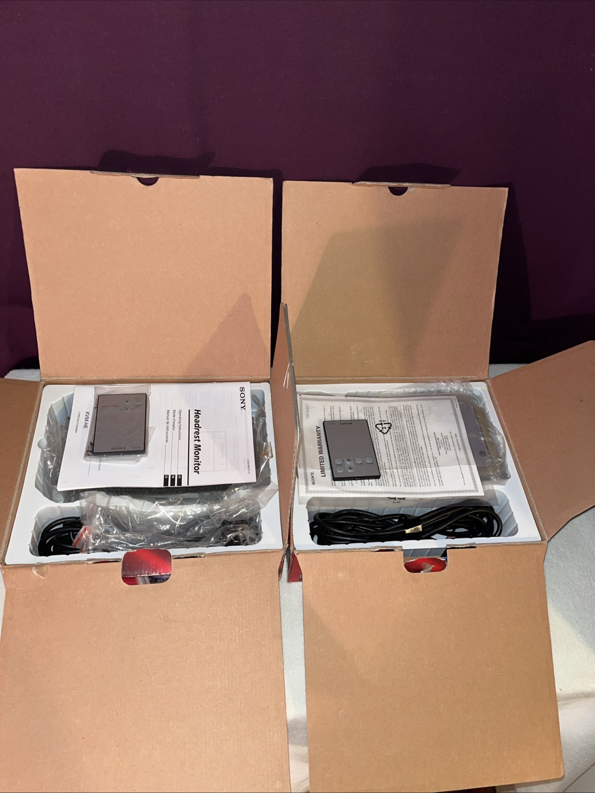 2 X Vintage Sony XVM-H6 Headrest Monitor 5.8” Wide Screen 2 X Remote Controls