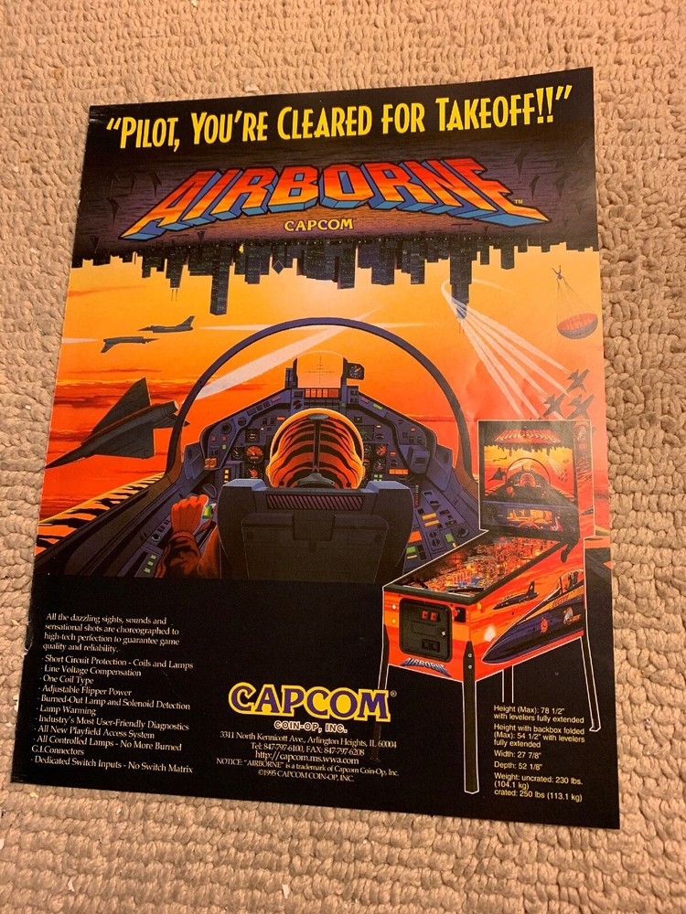 11- 8 1/4” Airborne Capcom Pinball arcade game AD FLYER