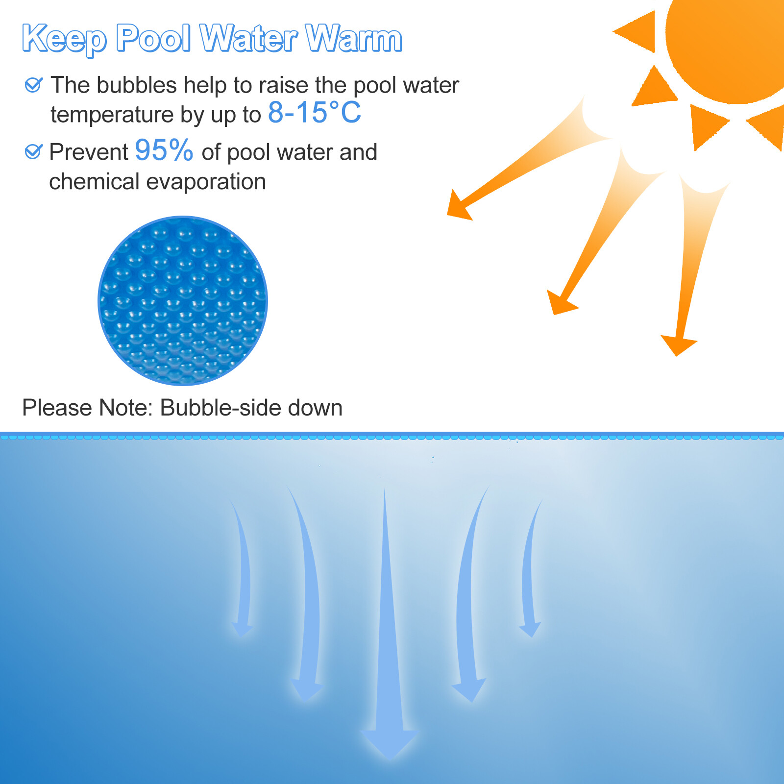 18 x 36 ft Rectangular Solar Pool Cover Insulating 12-MIL Heat Retaining Blanket