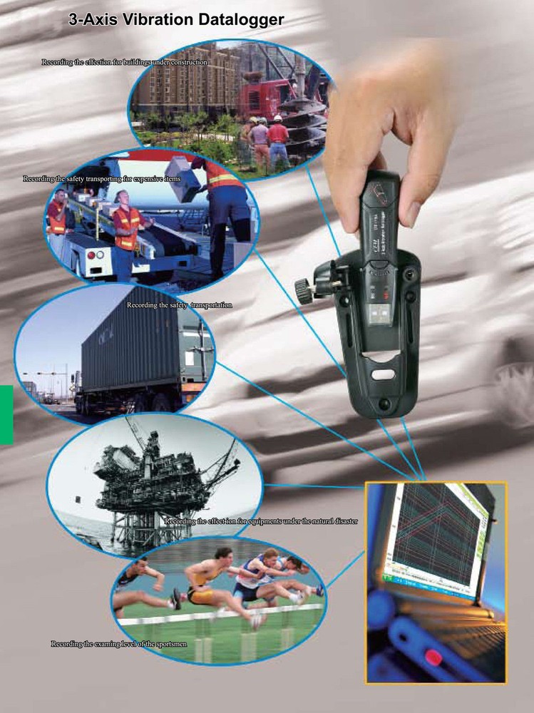 CEM DT-178A 18g 3-Axis Vibration DataLogger Accelerometer 4 Mb Memory 1000 Hours