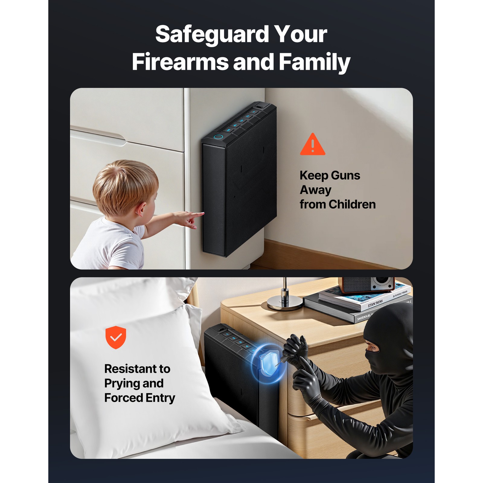 Uimoso Gun Safe Slider with Fingerprint, Code, and Key Access for Pistol Storage