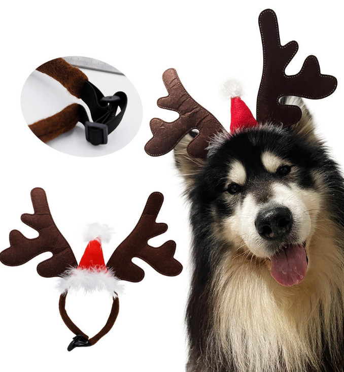 Big Antlers Christmas Hat Hairball Elastic Headband Cat and Dog Headwear Dog