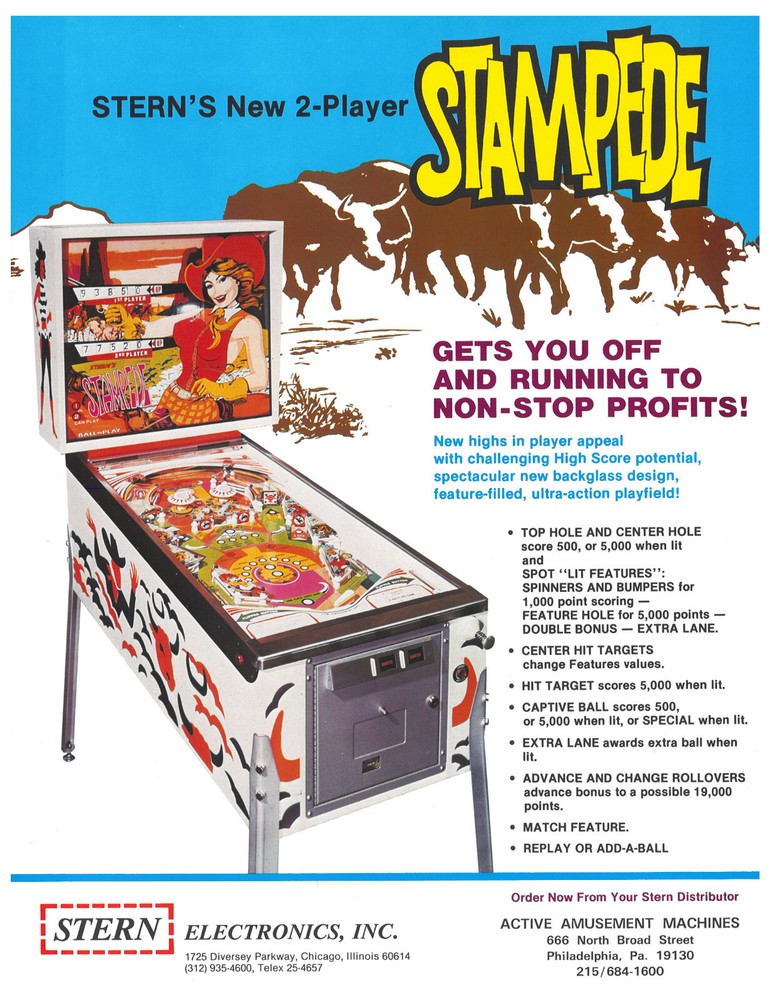 Stampede Stern Pinball Flyer / Brochure / Ad - Mint Condition