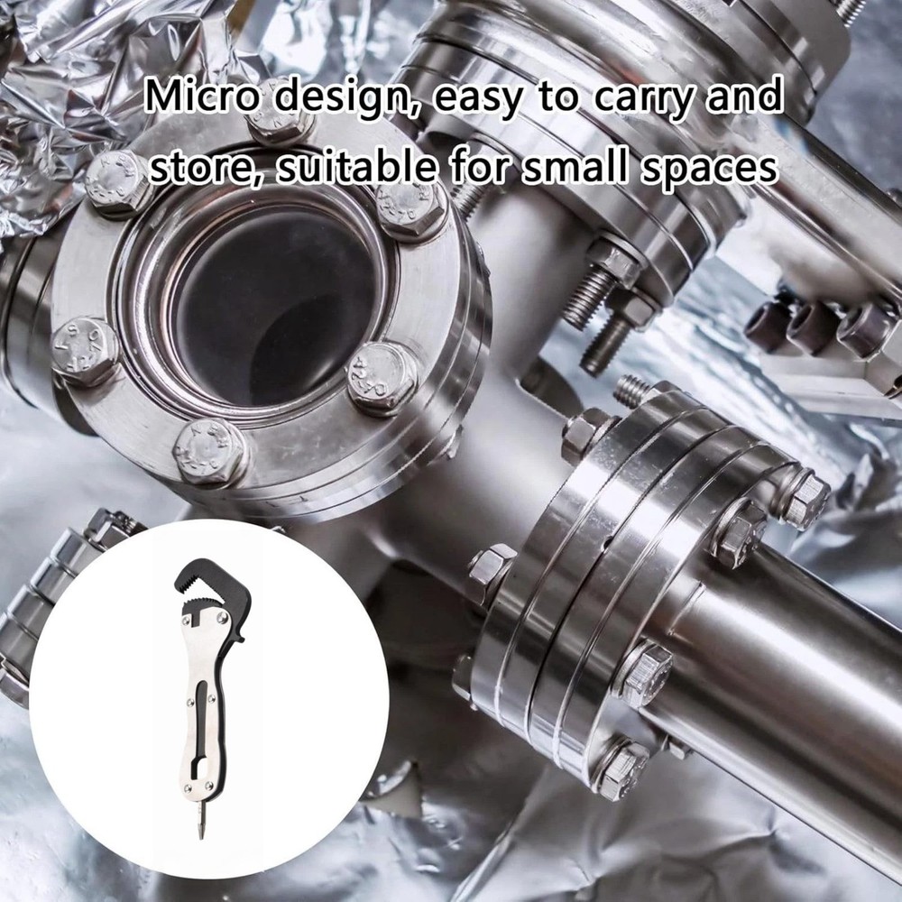 Micro Adjustable Wrench Self Adjusting Stainless Steel Tool Compact Silver