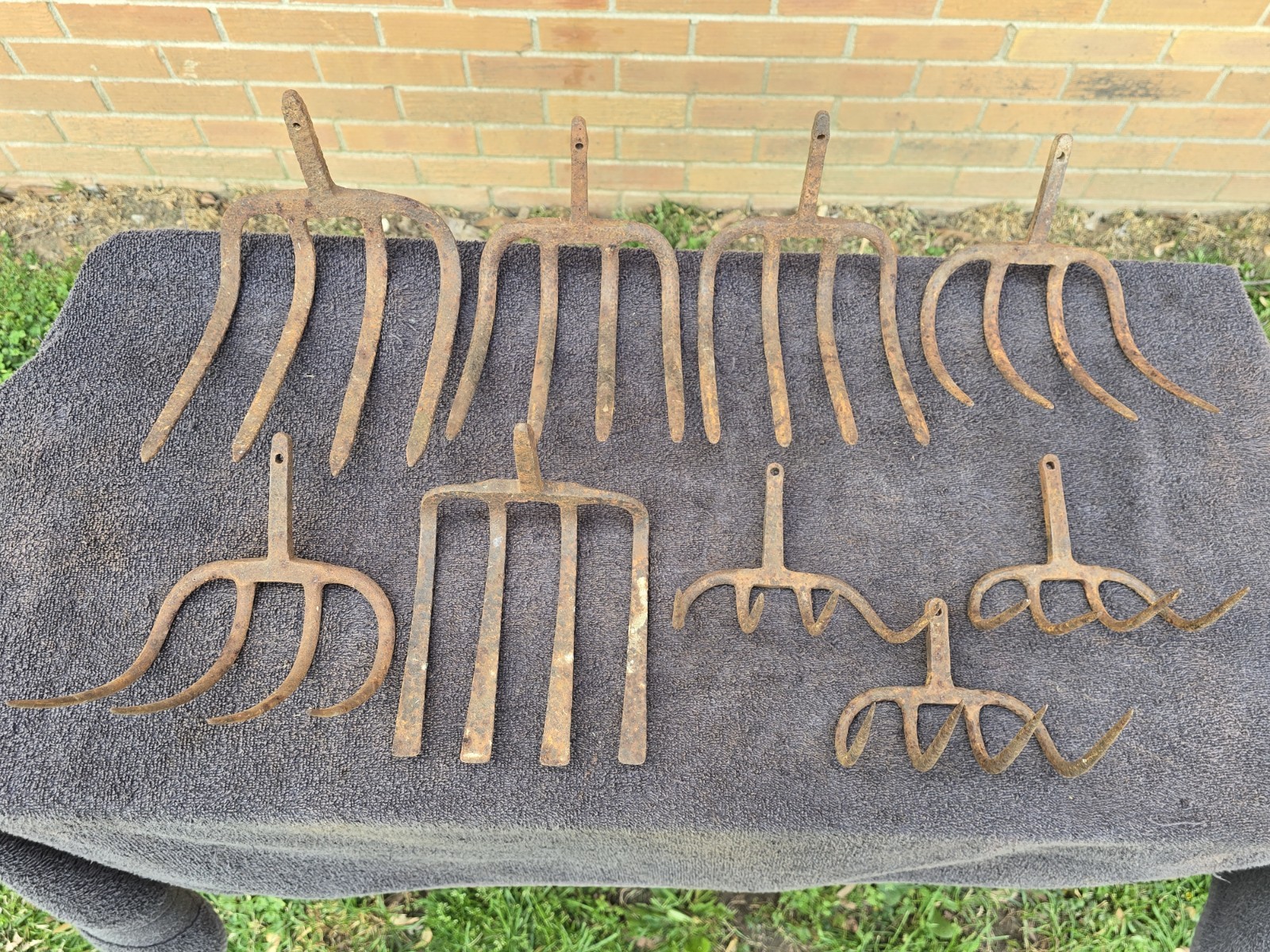 Antique 4 Tine Prong Fork Garden Rake Cultivator Hoe Claw Tool Head Lot Vtg Old