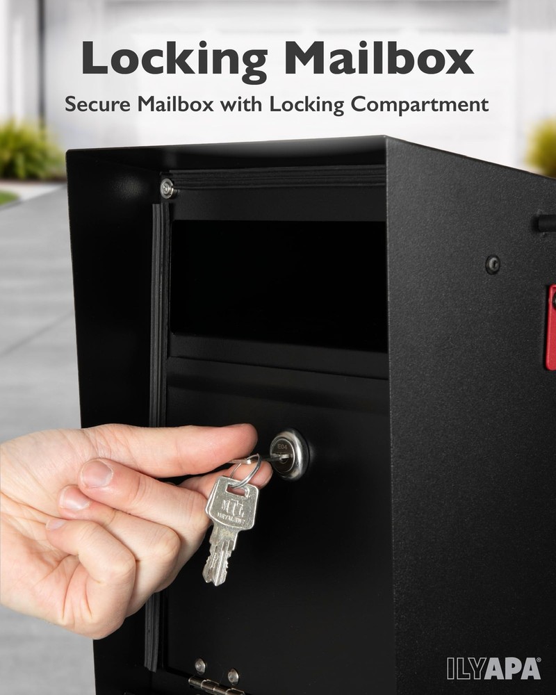 Ilyapa Locking Mailbox with Lock and Key Modern Mailboxes for Outside Post Mount