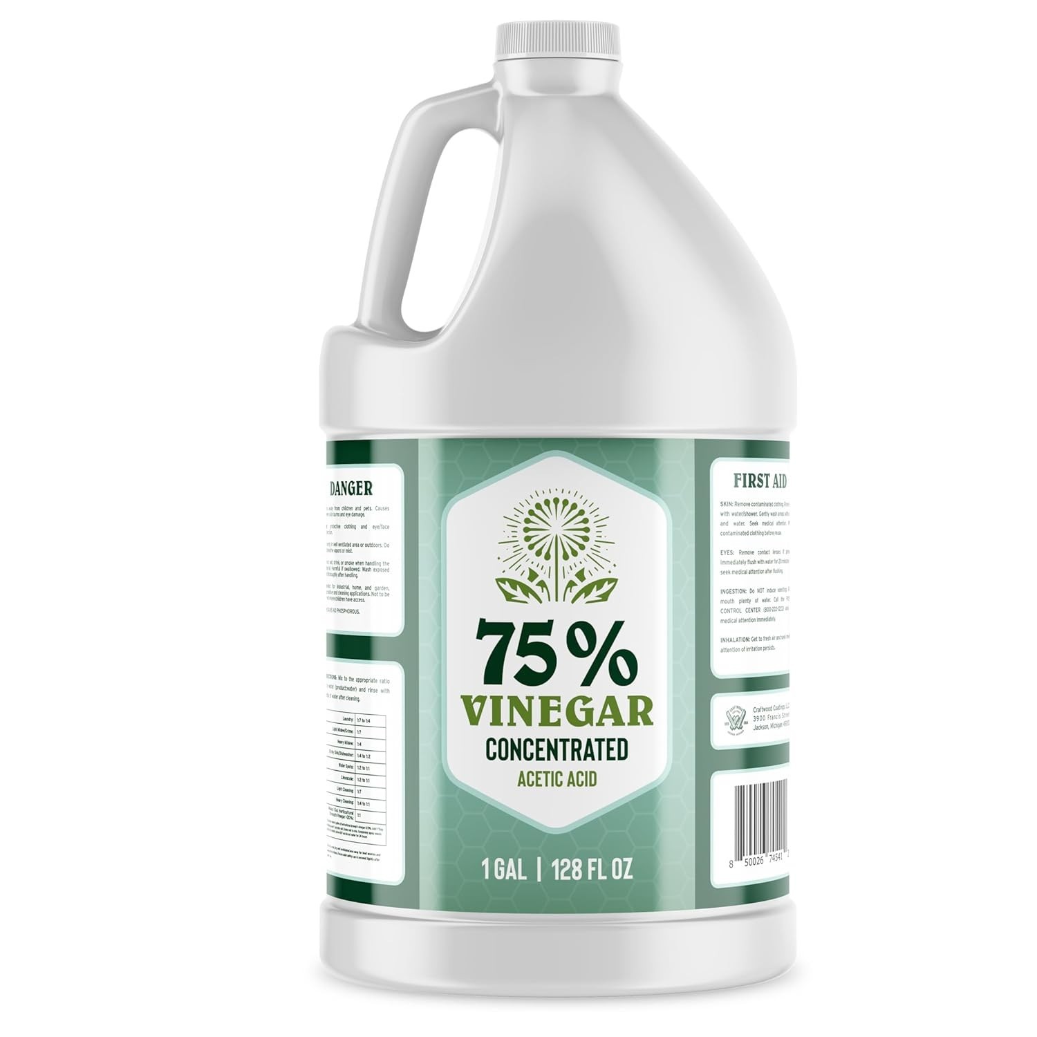 Premium 75% Vinegar - Lab Strength - Concentrated 75% Acetic Acid - White